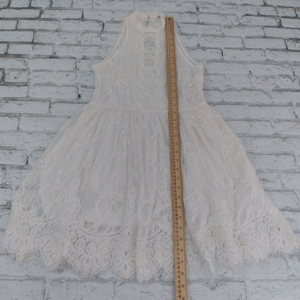 Free People Dress Womens 4 Ivory White Verushka Halter Neck Sleeveless Lace Mini - Picture 7 of 14